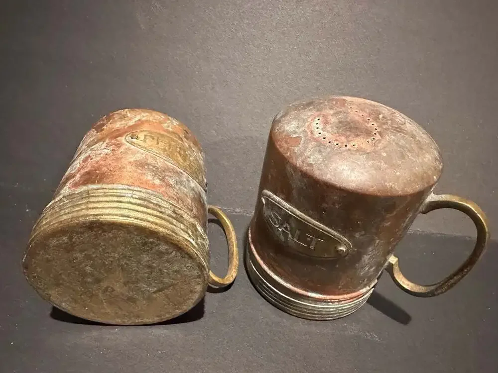 Vintage Square Egg Press Maker and Rustic Copper Salt & Pepper Shakers Set